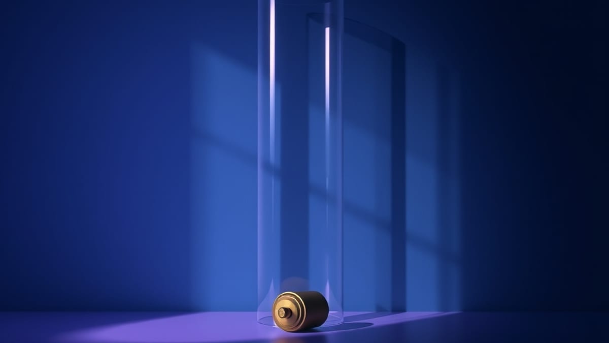 Three overlapping translucent cylinders cast a single shadow that fractures into three misaligned silhouettes on a wall.