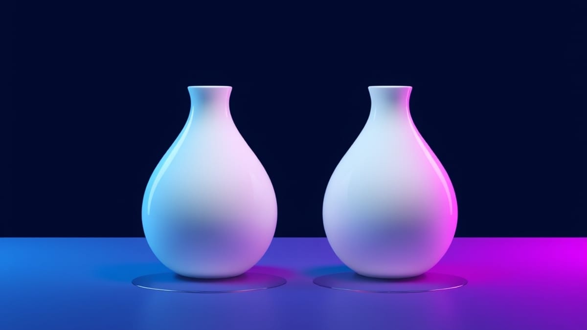 Two flawless white vases on a table, both leaking water from hairline cracks hidden underneath.
