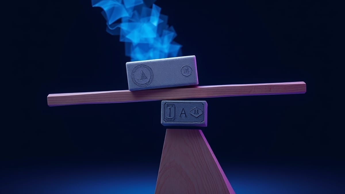 A wooden beam on a fulcrum: one end holds light drifting sheets, the other a heavy sealed block.
