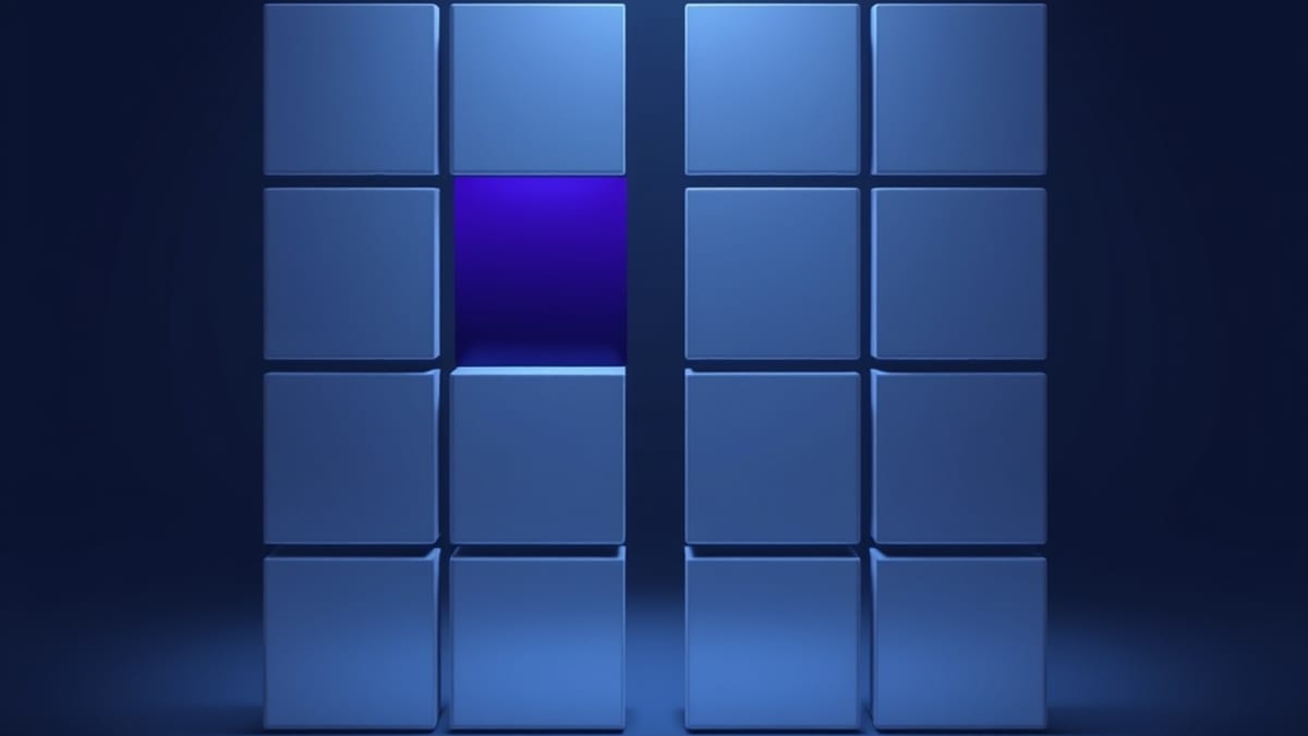 A grid of squares with several pieces missing, faint outlines marking the empty gaps.