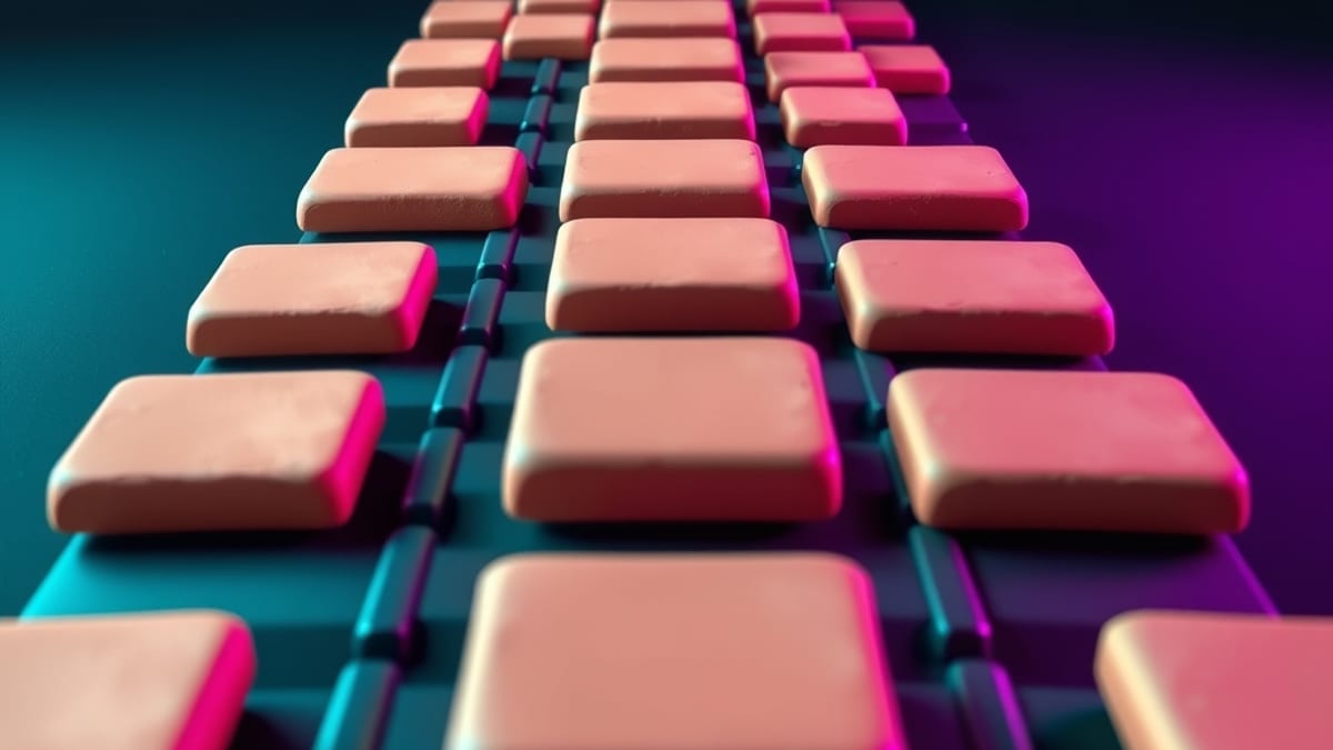 A line of identical clay tablets on a conveyor passing through hands that reshape each into a unique form.