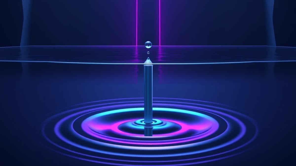 A full reservoir behind a dam releasing only a thin trickle through a narrow pipe.