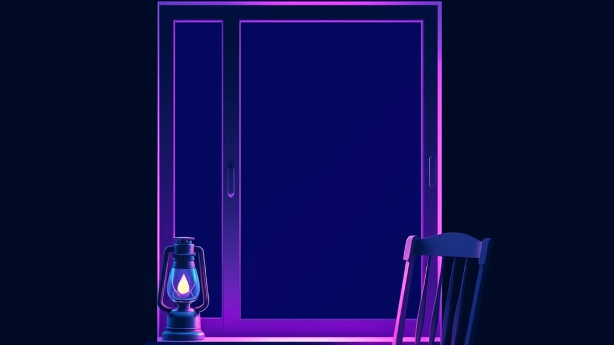 A glowing lantern on a windowsill beside an empty chair in a dim, quiet room.