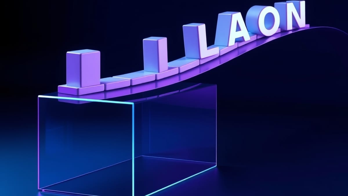 A neat row of glossy word tiles clicking into a curved track, while behind them loose tiles float above a hollow empty glass 