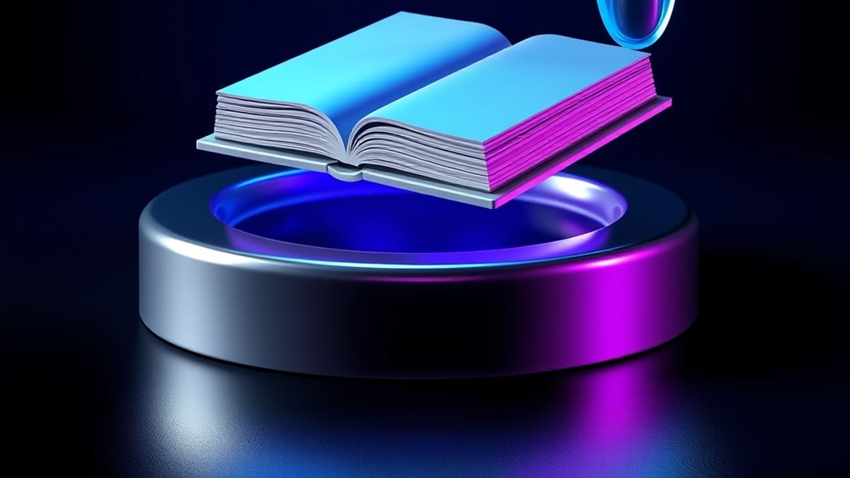 A glass hand-shaped mold lifts a solid clay book from a pool of flat liquid metal, thumbprints visible on the book.