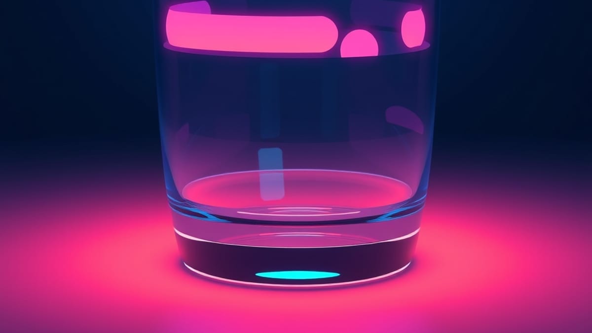 A translucent glass shape with empty slots that glowing pieces slide into, completing the form.