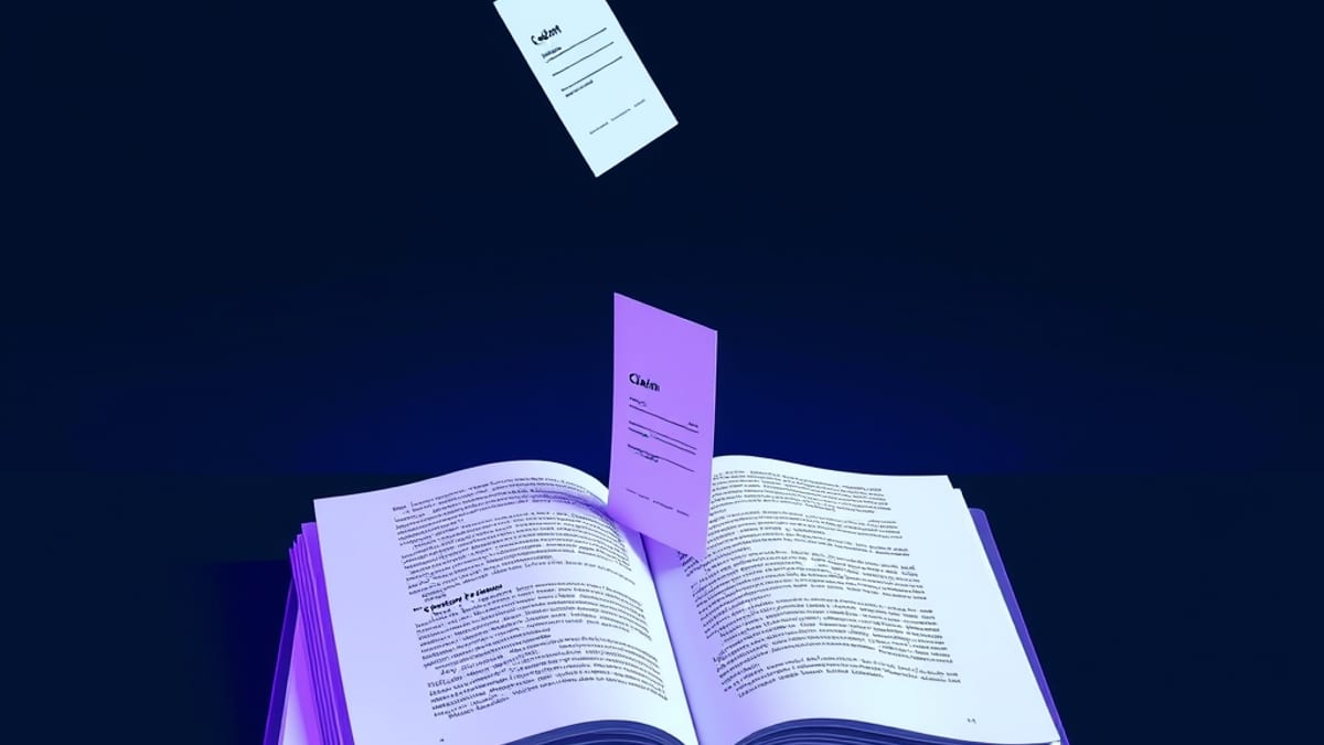 A paper draft cut into loose slips; each slip is lowered onto an open reference book, with one slip left hovering over a blan
