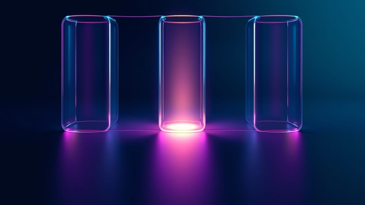 A glass pipeline of five chambers, light pooled in the first one while the rest stay dark behind closed gates.