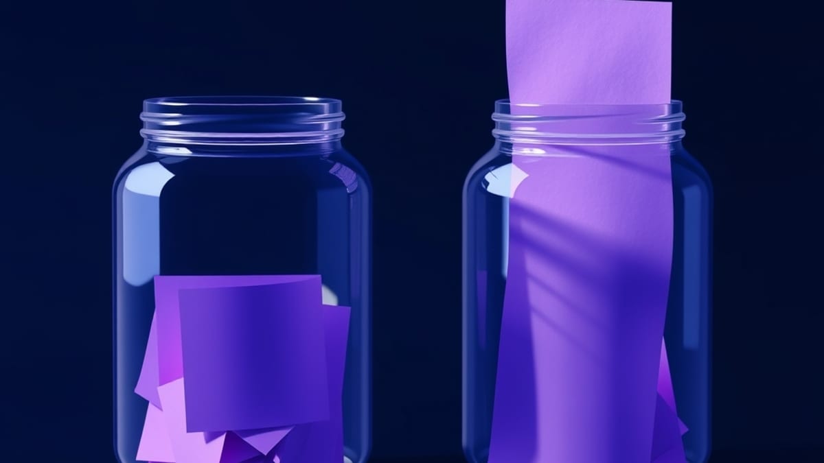 Two glass jars of blank paper slips; in one, a smooth machine-made sheet rests on top and shadows the slips beneath.