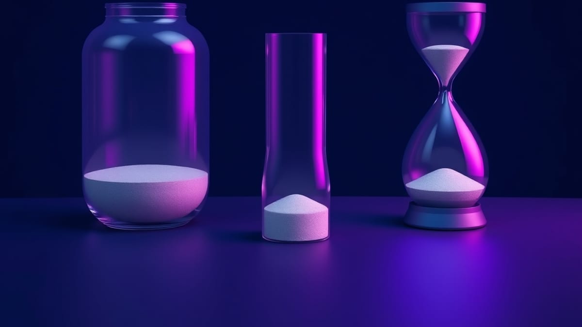 Three glass vessels holding different amounts of sand under soft side light, showing unequal volumes side by side.
