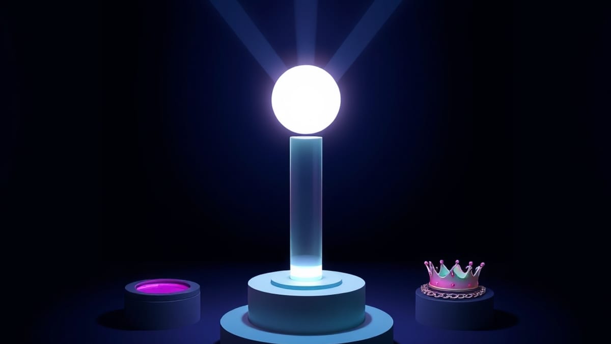A glowing orb splits through a glass wedge into four separate beams, each landing on a different pedestal.