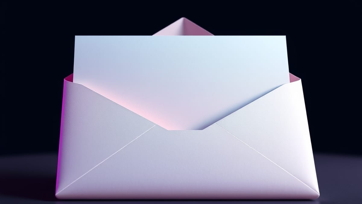 A plain envelope with one note unfolding into a fully structured multi-section document on a table.