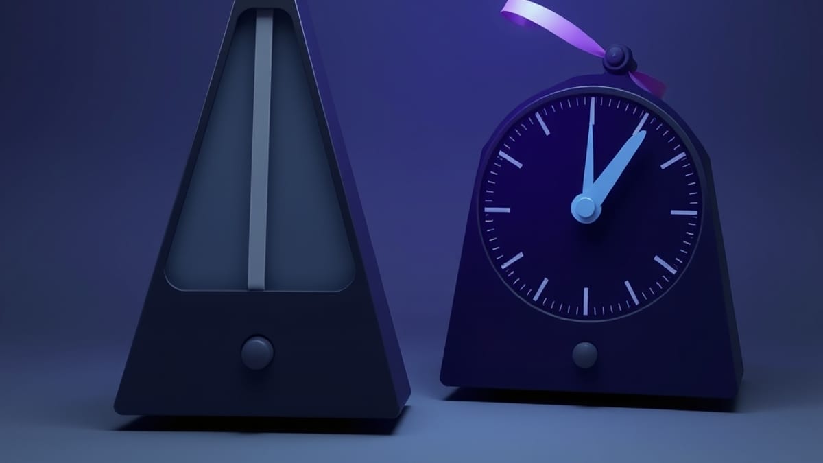Two metronomes side by side: one with a stiff grey bar, one with a wavy ribbon swinging in uneven arcs.