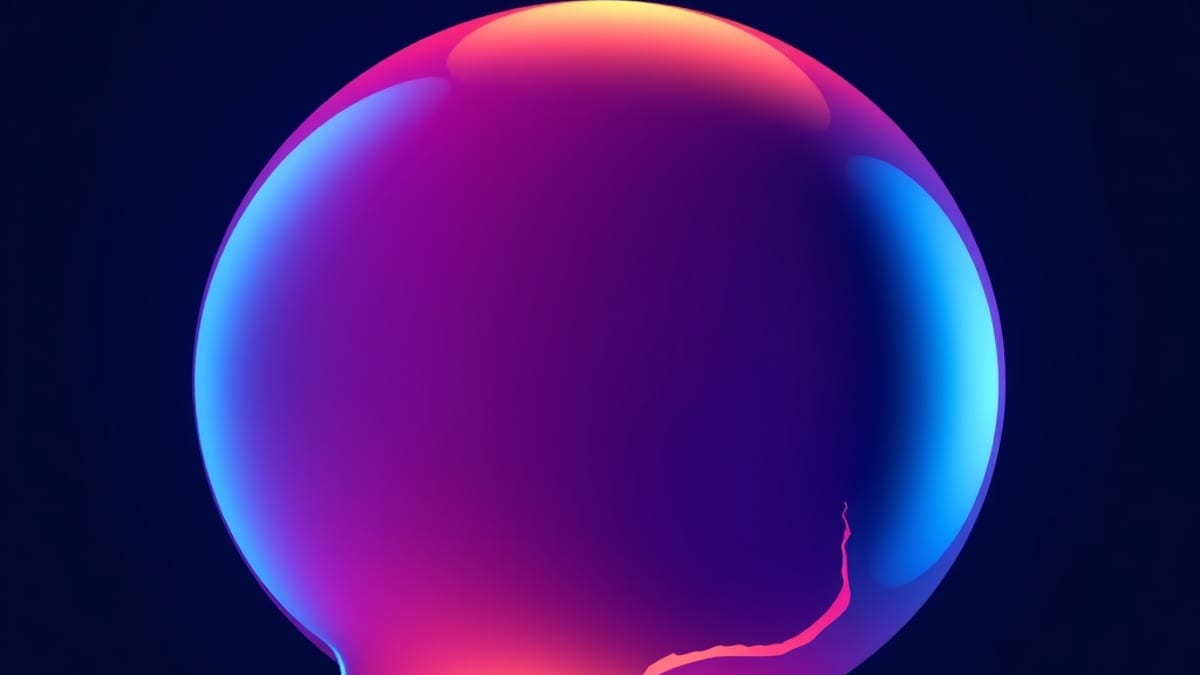 A polished glowing speech bubble sphere floating in front of a cracked, hollow version of itself collapsing into empty space.